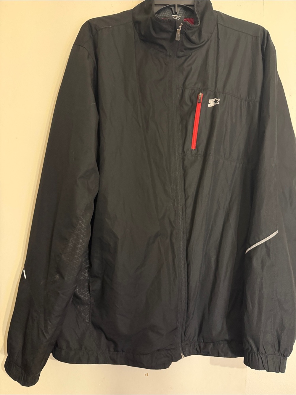 Lightweight Rain & Wind STARTER Black Windbreaker Jacket with Red Accents